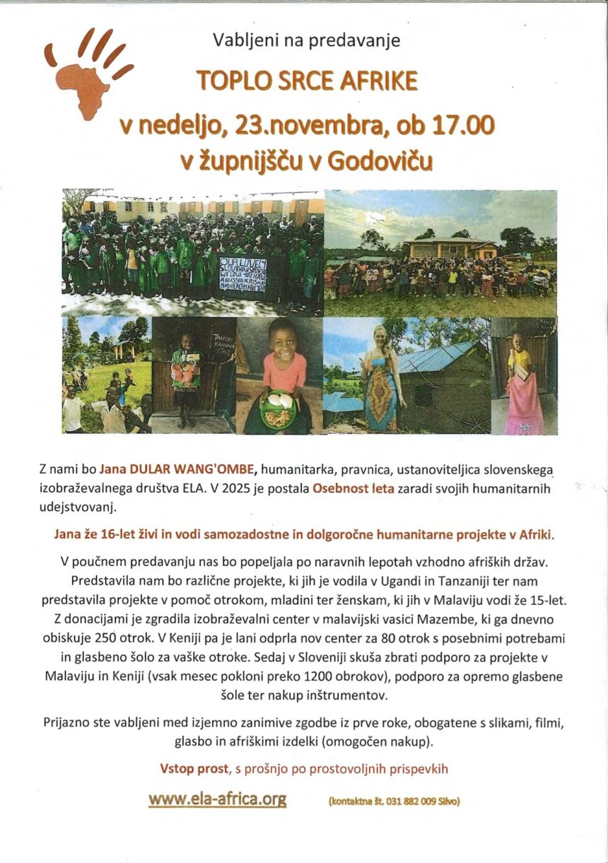 VEČER Z GOSTOM – predavanje z naslovom TOPLO SRCE AFRIKE