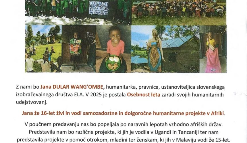 VEČER Z GOSTOM – predavanje z naslovom TOPLO SRCE AFRIKE